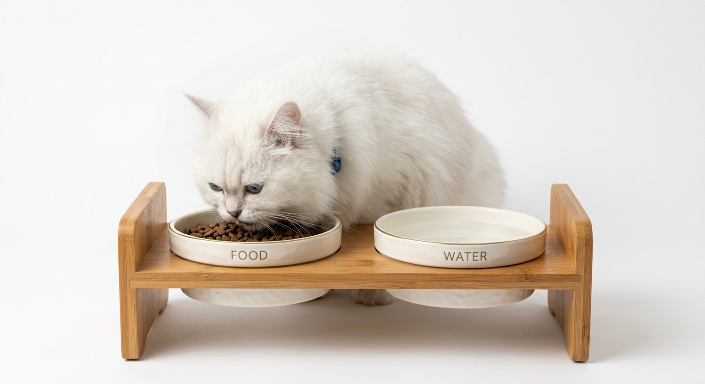 Elevated Ceramic Double Pet Bowls with Bamboo Stand